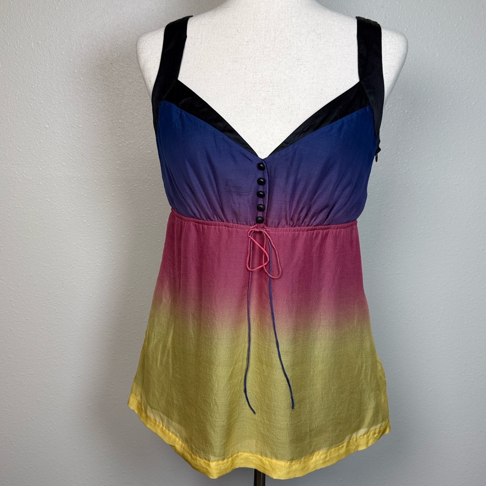 Kensie Silk Babydoll Top M Lined Colorful Festival Coquette Millkmaid Fairy Y2K